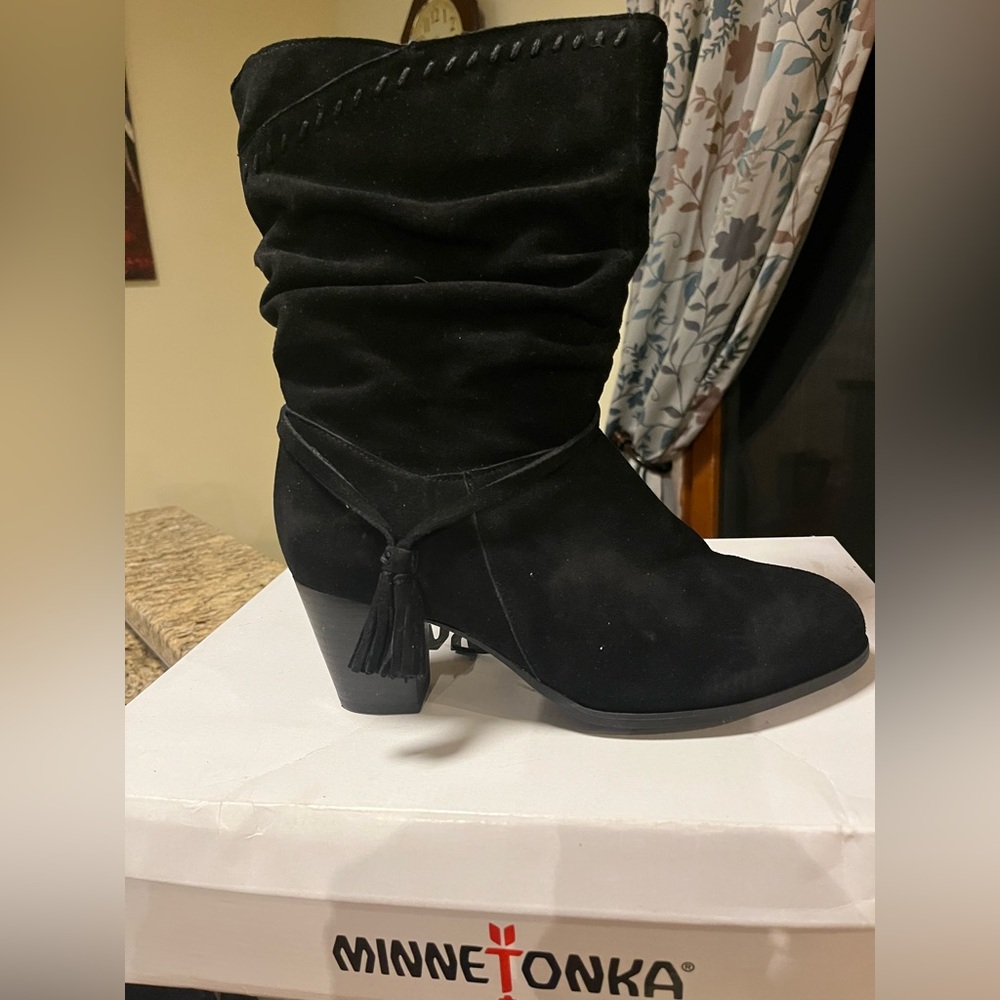 Minnetonka thigh high black boots